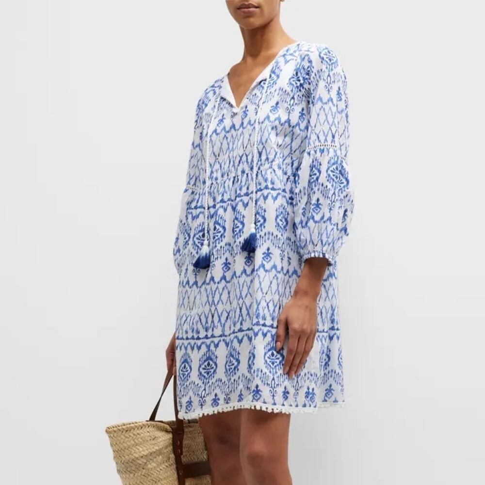 Tommy Bahama Blue White Ikat Tropics Mini Dress Resort Wear NWT XS (0740) (FL)